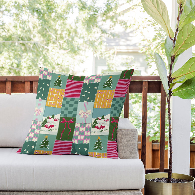 LouBruzzoni Cozy Christmas Patchwork Outdoor Throw Pillow, 26" x 26"