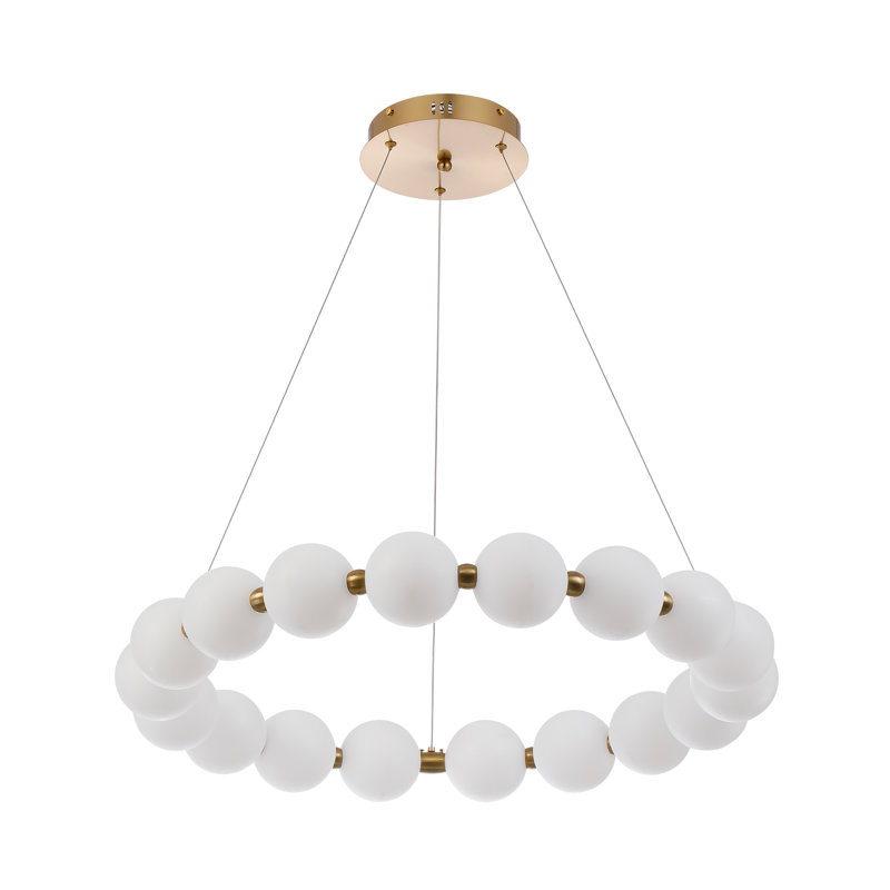 Harmehar Circular Glass Integrated Chandelier, Blanc, H 28,7 po x l 28,7 po x P 28,7 po