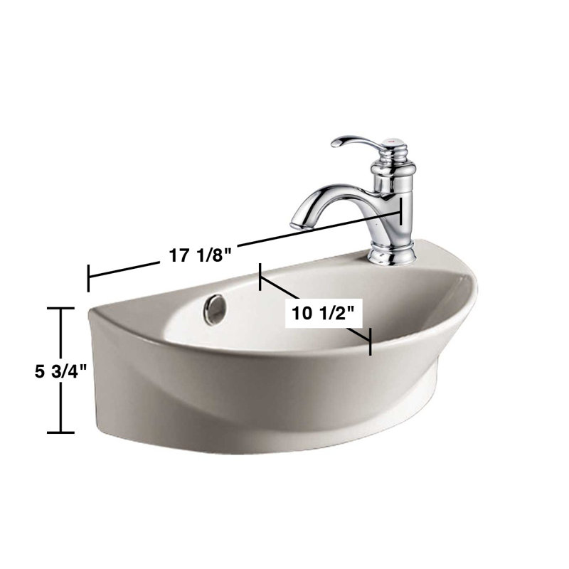 Lavabo de salle de bain mural ovale en porcelaine vitreuse blanche avec robinet et trop-plein