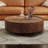 Walnut Wood Grain Pattern Round Coffee Table With Dual Drawers For Living Room-1866624402