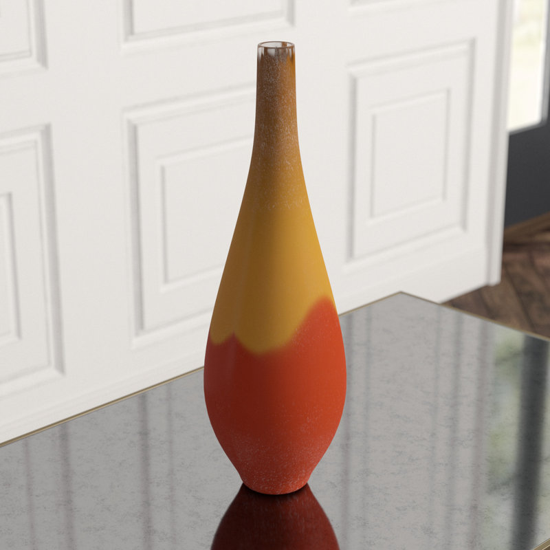 Vizio Ceramic / Porcelain Table Vase, 13.75" H x 9" W x 9" D, Yellow/Orange