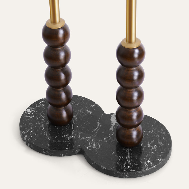 Freestanding Coat Rack With Stainless Steel Double Rods & Marble Base & Solid Wood End, Gold