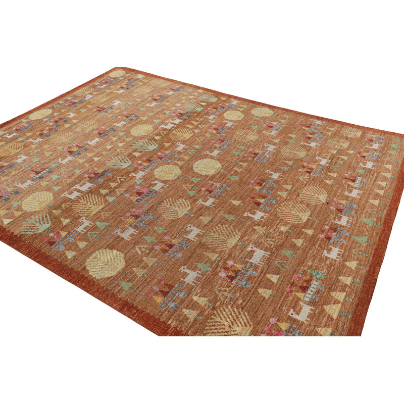 Rug & Kilim’S Swedish Rug In Brown With Figural Geometric Patterns, Rectangle 8' x 10'