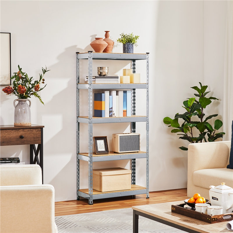Tevis 60" H x 27.5" W x 12" D 5 Tiers Boltless Adjustable Storage Shelf Goods Rack, Light Gray