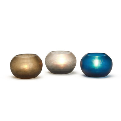 Illuminations Handcrafted Glass Votive Candle Holders Set of 3 Midnight Blue Smoke Ash Home Decor - 3.5"W