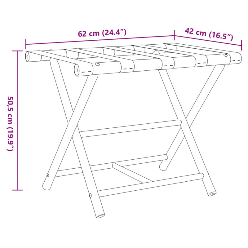 Vidaxl Bamboo Folding Luggage Rack with Two Shelves