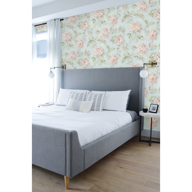 Rouleau de papier peint à motif floral L 33 pi x l 20,5 po Laci, Bleu poudre et rosé