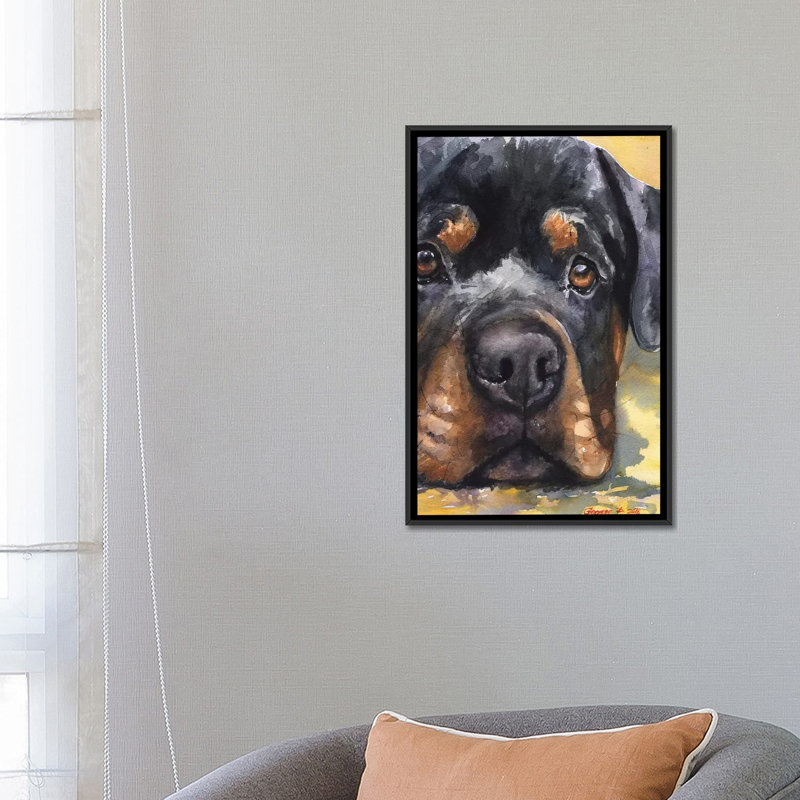 Rottweiler, reproduction sur toile, H 26 po x l 18 po x P 1,5 po, Toile avec cadre noir, Pas de tapis