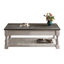 Table basse de style champêtre avec plateau relevable de 119 cm (47 po) et 3 plateaux de rangement dissimulés, table basse centrale en bois massif avec tablette inférieure ouverte, gris antique et blanc vieilli-1164871649