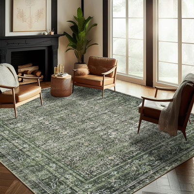 Tapis de 180 x 270 cm lavable, style vintage traditionnel, fin et rétro, effet vieilli, antidérapant, idéal pour la cuisine, le salon, la chambre ou la salle à manger.
