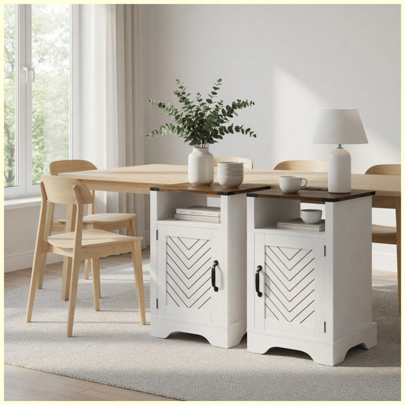 Ensemble de table de chevet campagnarde en chêne blanc et rustique de 2 po avec station de charge et rangement, tables de chevet de 16 po