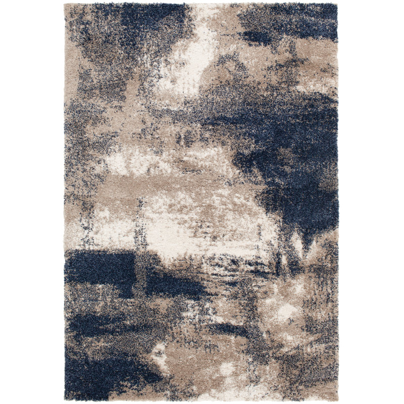 Tapis crème / bleu marine Kinsman, Rectangle 7 pi 10 po x 9 pi 10 po