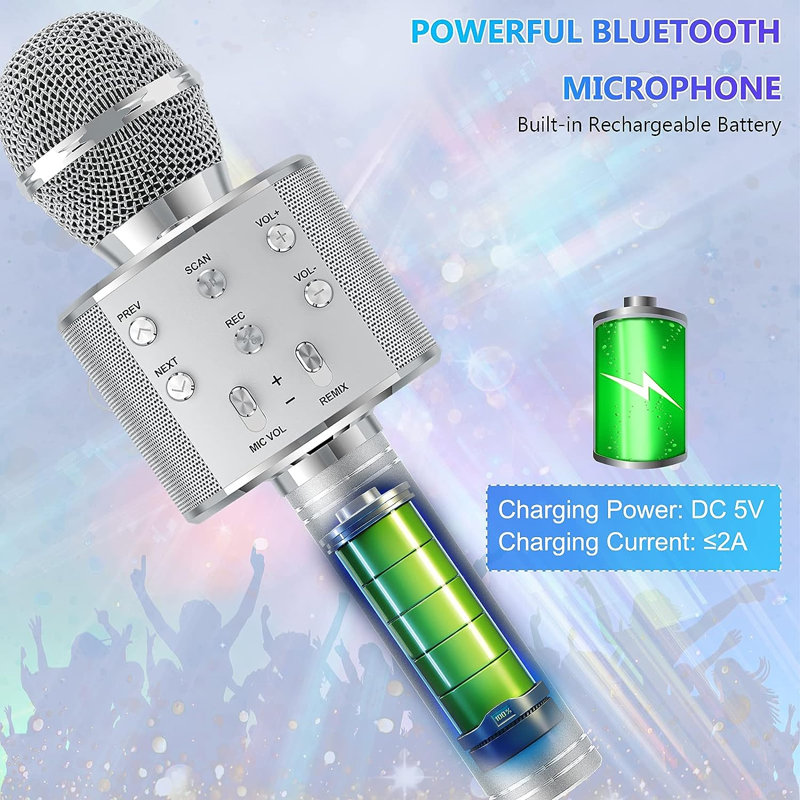 Bluetooth Karaoke Microphone , Silver