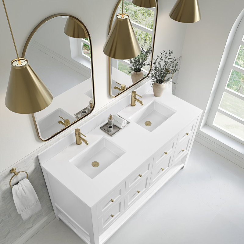 Breckenridge 60'' W Double Vanity, Single Hole, Bright White, White Zeus Silestone