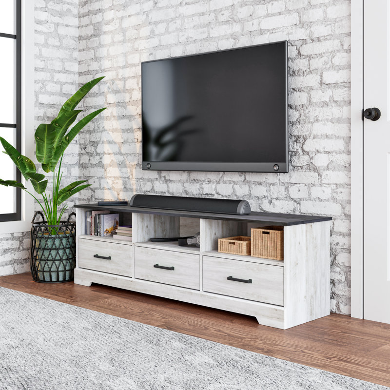Yazeed Rustic Ridge Washed White 3 Drawer 66" W x 20" H x 16" D TV Stand