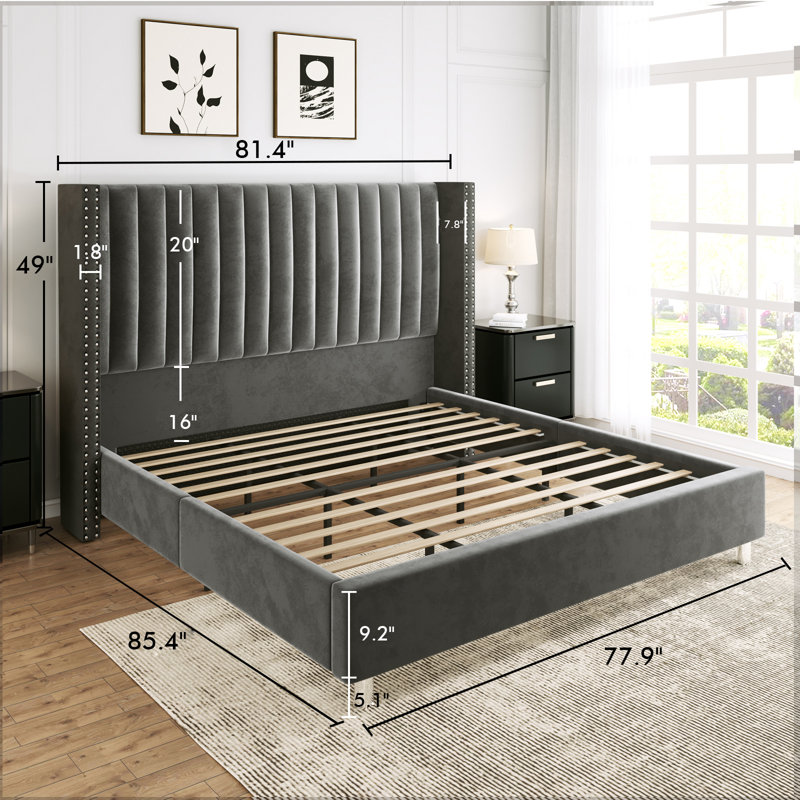 Lit plateforme tapissier gris foncé Addesyn, Gris foncé, Très grand