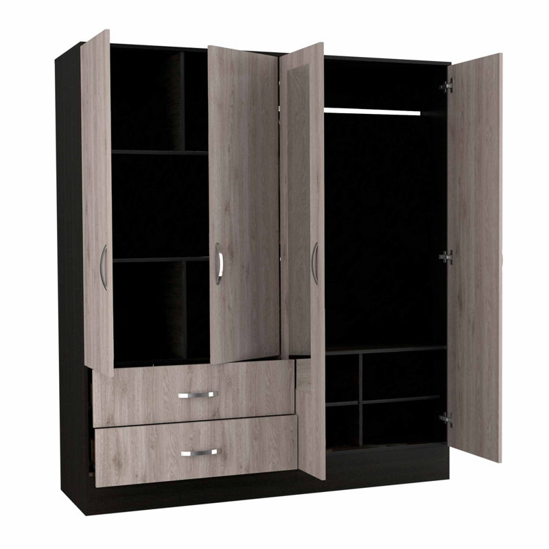  Penderie 71 "en chêne clair et noir à quatre portes avec miroirs