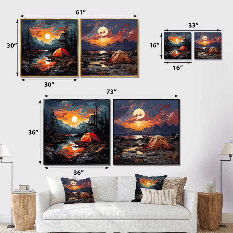 «Seaside Sunset Camp I», ensemble de 2 reproductions d'art sur toile, Toile tendue, H 16 po x l 33 po x P 1 po