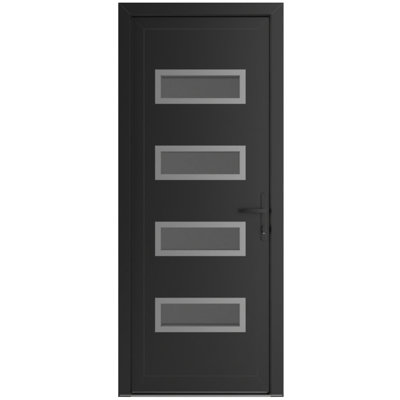 Front Exterior Prehung Metal-Plastic | Manux 8113 Matte Black | Office Commercial and Residential Doors Entrance Patio Garage W36" x H80" Left hand Inswing