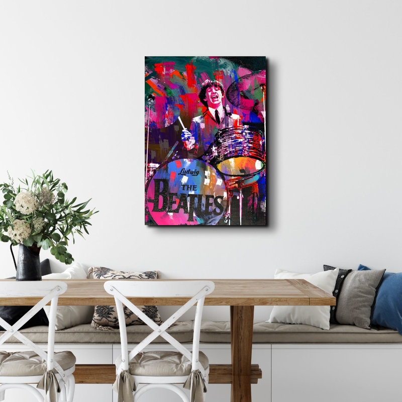 «Rock Music Ringo Starr» par Stephen Chambers - peinture sur toile tendue, H 36 po x l 32 po x P 1,5 po