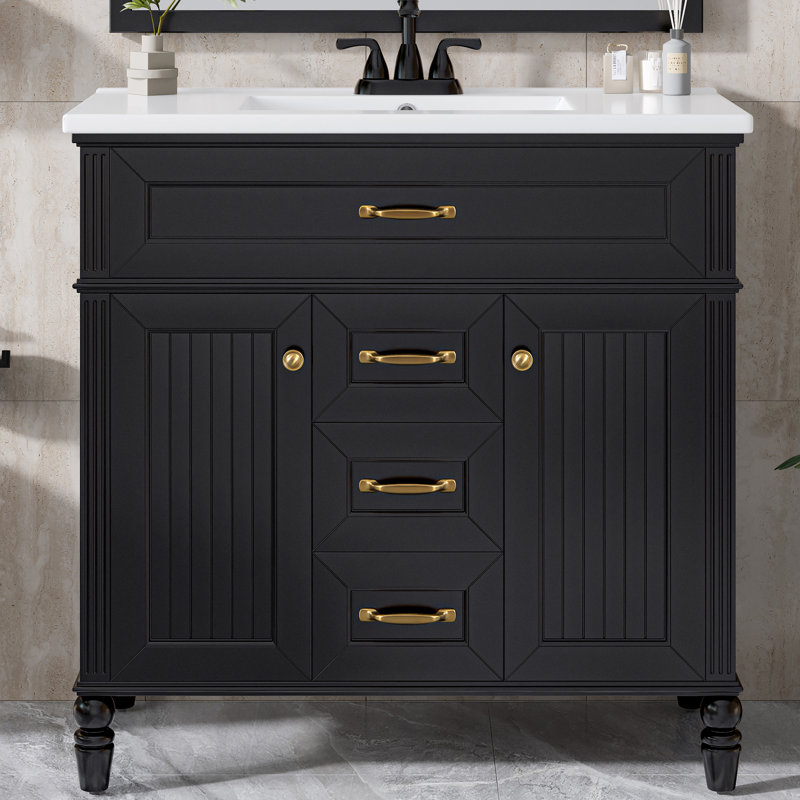 Meuble-lavabo 36 po avec comptoir en céramique, Noir