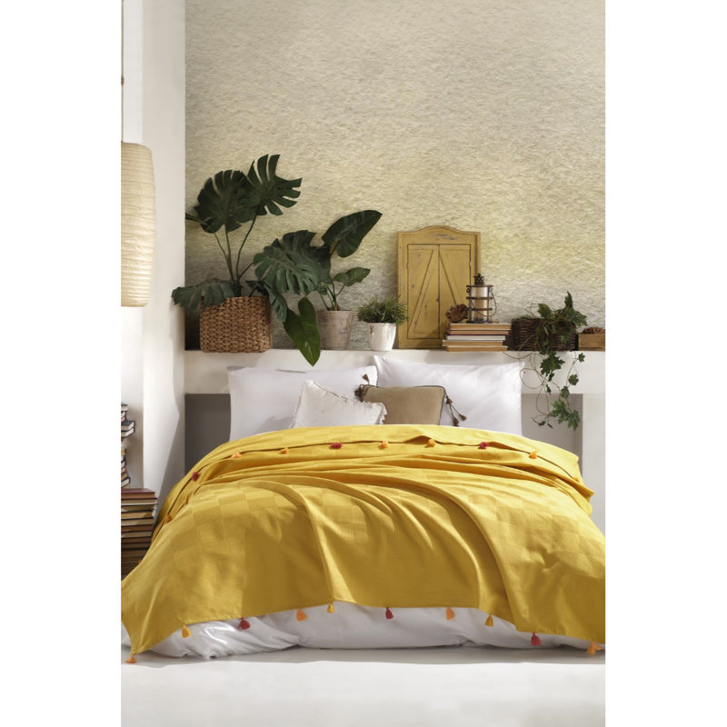 Naydine Cotton Solid Colour Bedspread, Mustard