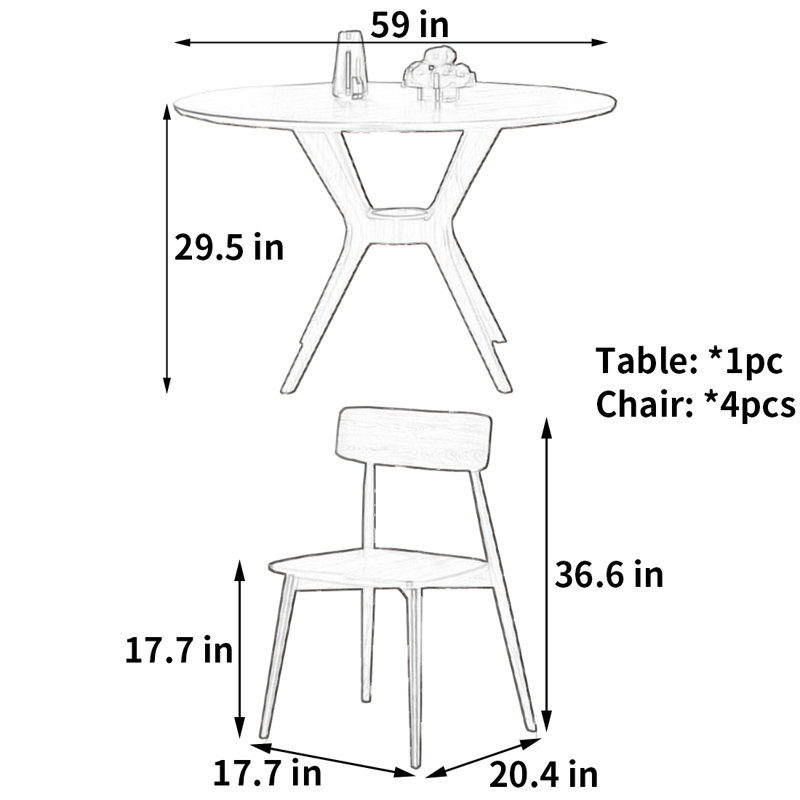 Table de salle à manger ronde Wabi-sabi, H 29,5 po x L 59 po x l 59 po