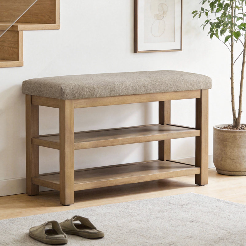 Polyester Upholstered Storage Bench, Brown, 54.1cm H x 80cm W x 35.1cm D