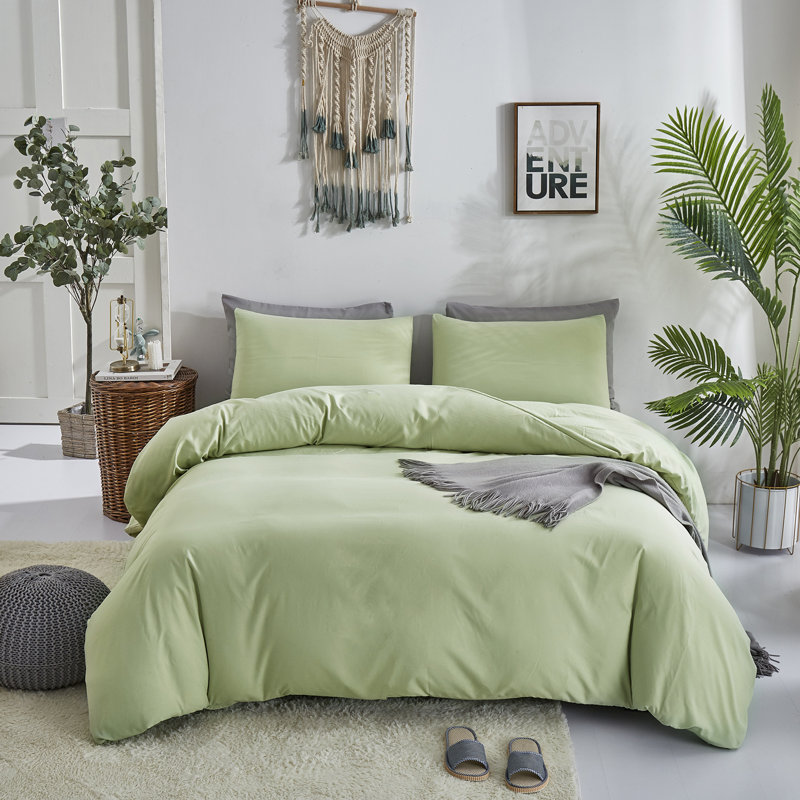 Solid Color Comforter Light Color 3 PCs Bedding Set Pure Color Bed Comforter Set, Full Comforter + 2 Pillowcases, Sage Green