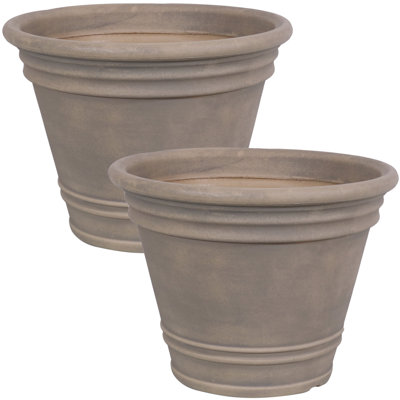 Pepinn 20" x 20" x 14.75" Round Polyresin Outdoor Planter Pot - Beige - Set of 2