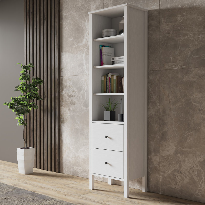 Modern Scandinavian Bookshelf, White & Wood, 31.5 x 70.9 x 13.8 inches | 100% Chipboard with MDF Frame, 0.71 inches Thick | Wall-Mountable, Multiple Shelves, Metal Handle | Stylish Storage for Home & Office