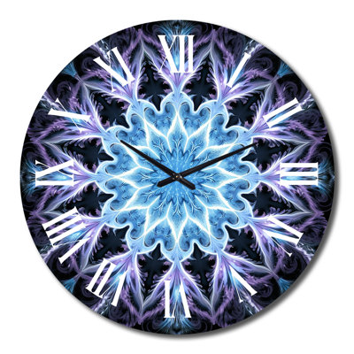 Turquoise and White Fractal Flowers IV Wall Clock
