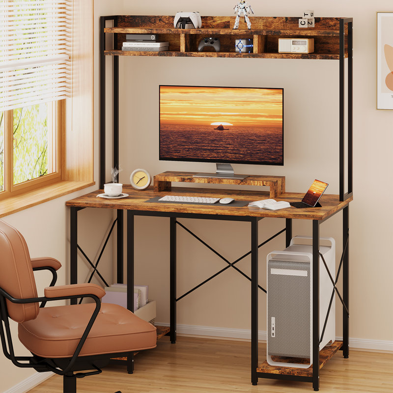 Kaisa Steel Computer Desk, Brown/Black