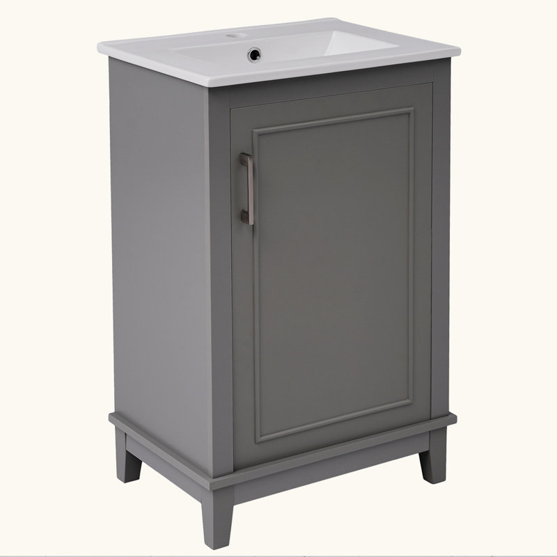 Petit meuble-lavabo moderne avec lavabo en céramique, Gris