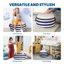Pouf coffre rayé bleu et blanc – Repose-pieds et rangement pour jouets 2 en 1 avec assise rembourrée douce | Tissu Oxford et velours en peluche – Siège d'appoint et rangement dissimulé pour la salle de jeux, la chambre et le salon des enfants