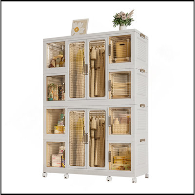 Portable Wardrobe Closet Storage Organizer For Clothes,Clothes Dresser,12 Magnetic Doors-12 Cubes & 2 Hanging Rod,16 Pcs Hangers , Baby Wardrobe Stora by Latitude Run
