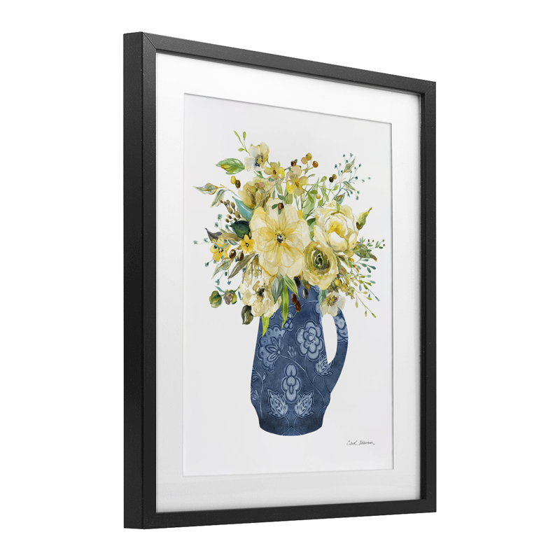 «Sunny Chinoiserie Yellow Bouquet», reproduction sous verre encadrée, design par Carol Robinson, H 16 po x l 13 po