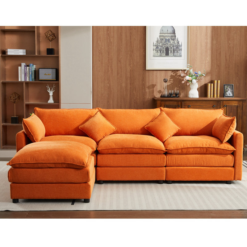 Canapé 3 places avec repose-pieds en chenille Majuma, Orange