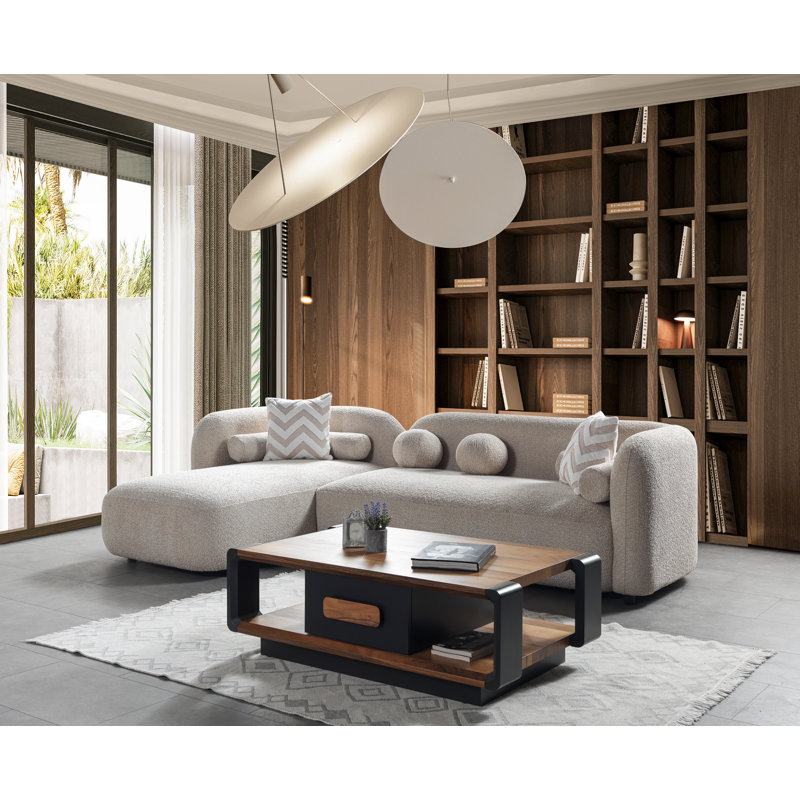 Canapé modulaire courbé et chaise longue Hough, Boucle de sable, Orienté à gauche (vu de face)