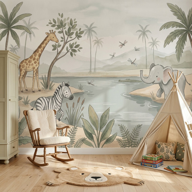 Décoration murale amovible en forme de pastel Safari, Non tissé, 160 po x 108 po