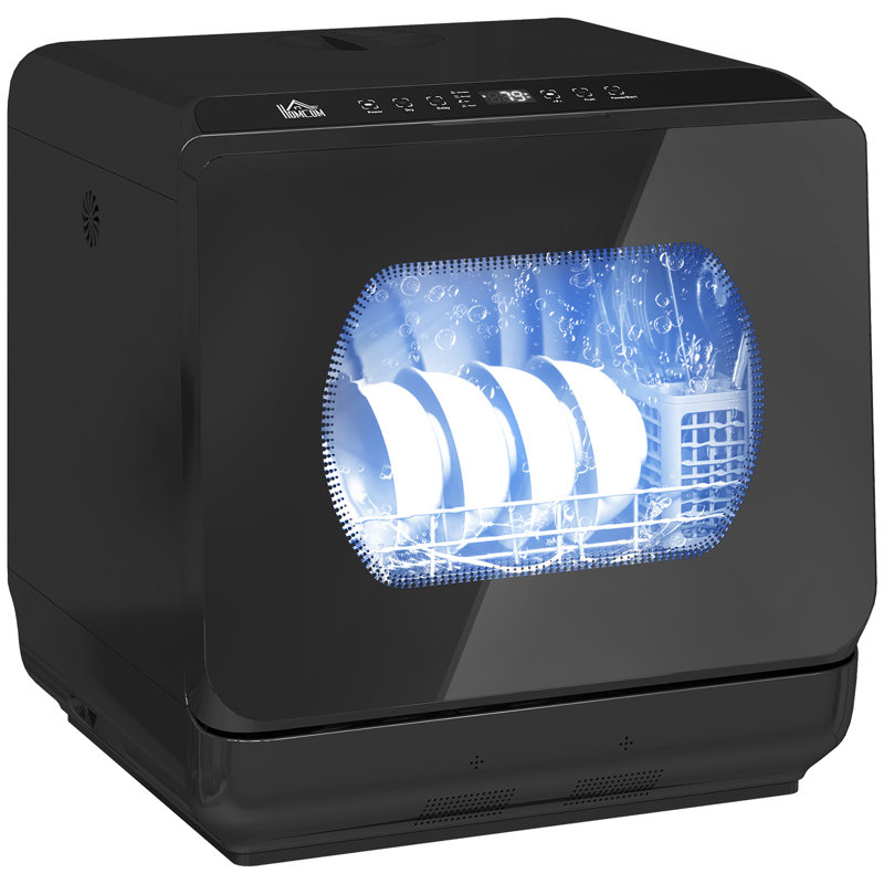 HOMCOM Worktop Dishwasher w/ 4 Place Settings 6 Programs, Black/Black