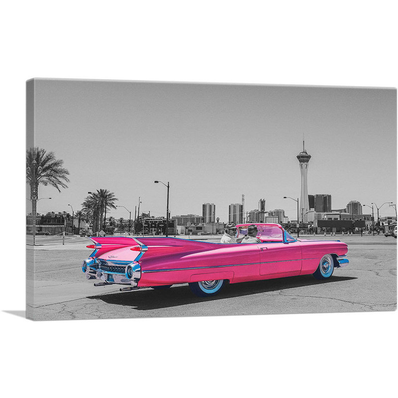 «Pink Cadillac American Vintage Car», reproduction de photo sur toile tendue, H 26 po x l 40 po x 1,5 po