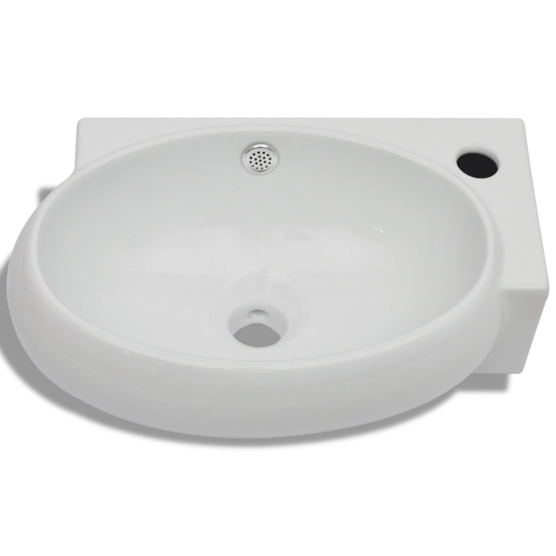 Belfry Bathroom Fornah 280mm W Ceramic Oval Sink with Overflow, Glossy White