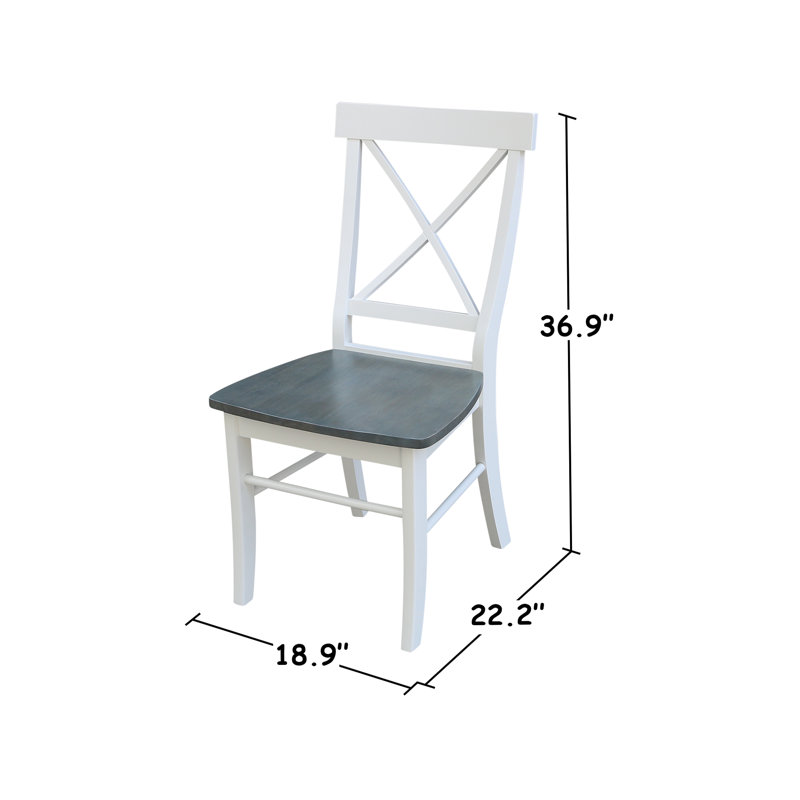 Dugazon Duante Solid Wood Cross Back Side Chair, White/Heather Gray