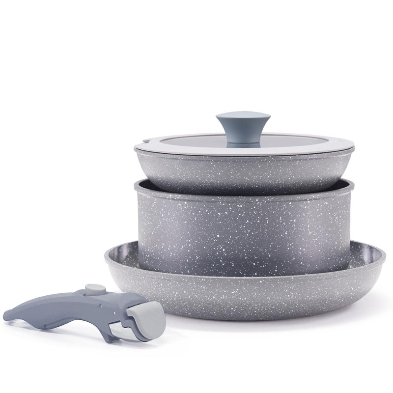 5-Piece Ceramic Non-Stick Cookware Set with Removable Handle, Grey