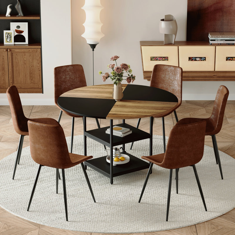 de salle à manger circulaire moderne de 2 pouces avec chaises en tissu brun