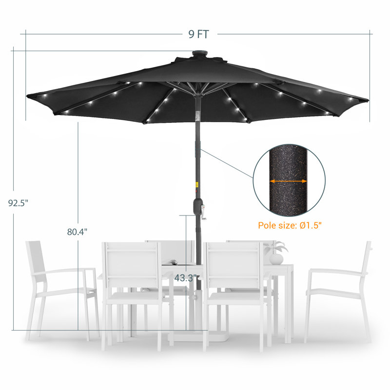  Parasol de marché 9 pi, Noir, H 92,5 po x l 108 po x P 108 po