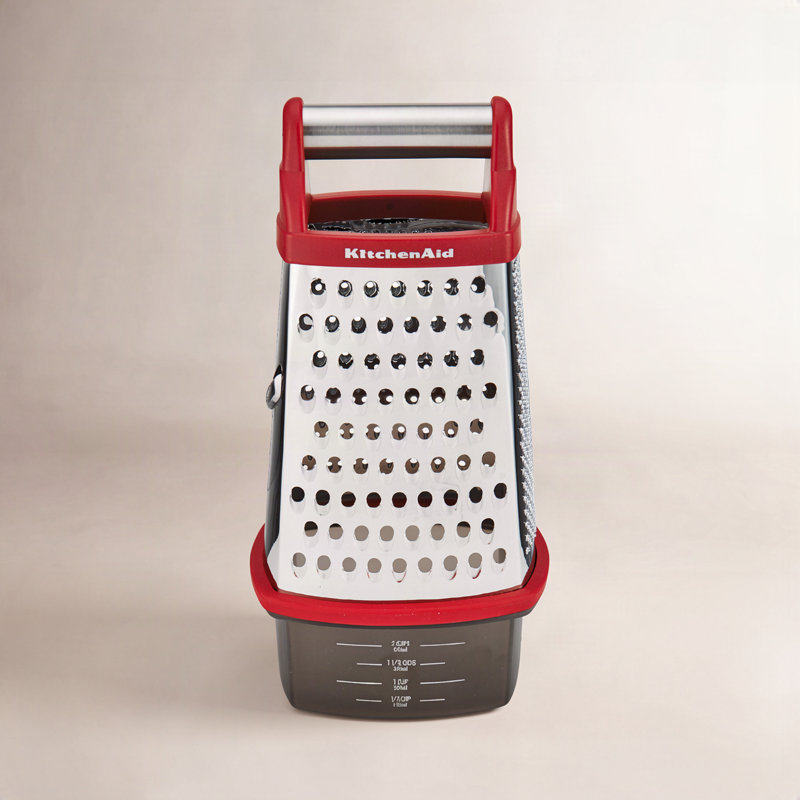 Gourmet Box Grater with Container, Red/Silver