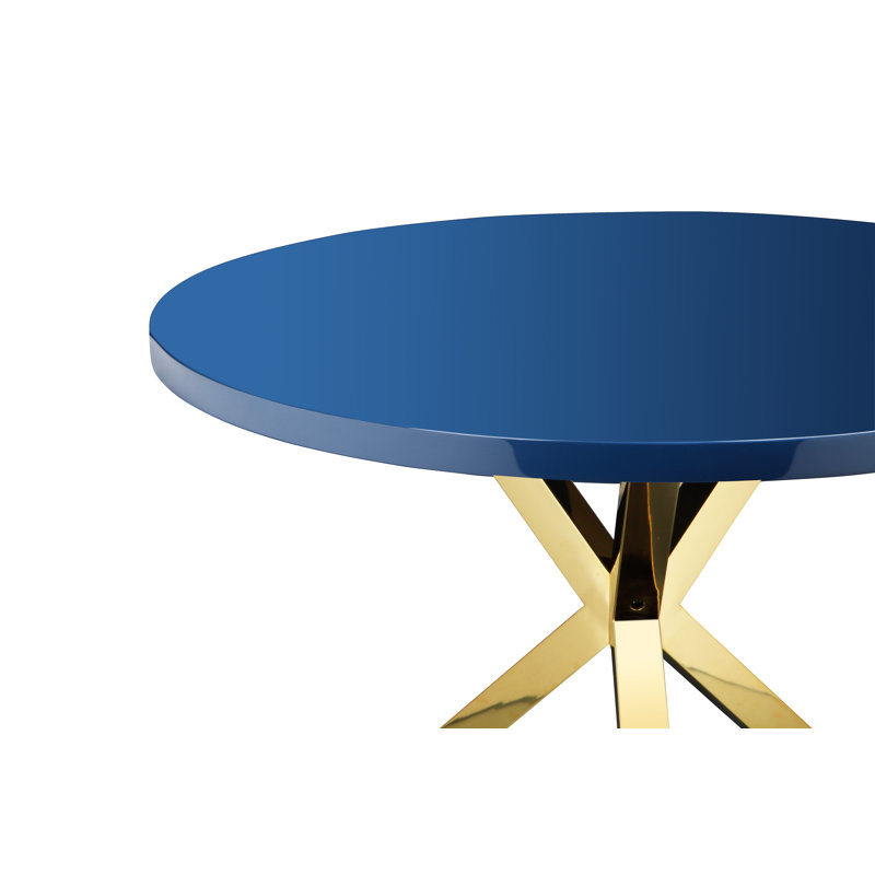 Pangea Home Round Remi Wood & Metal Dining Table – Modern Table - 6-Seater for Kitchen & Dining Room - Navy Table with Gold Legs
