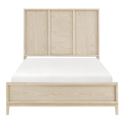 Lit contemporain très grand avec tête de lit à trois panneaux, finition brune et rails inclus dans le style, le ton, le design, pour la chambre à coucher